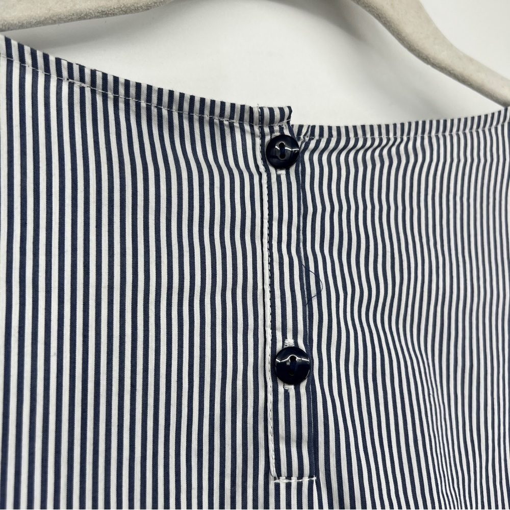 Lane Bryant Embroidered Tie-Front Pinstriped Back Button Boxy Blue White Shirt - Picture 11 of 15